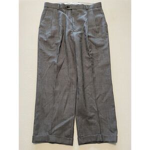 Louis Raphael 36 x 27‎ Gray Prince of Wales Check Wool Pleated & Cuffed Trousers